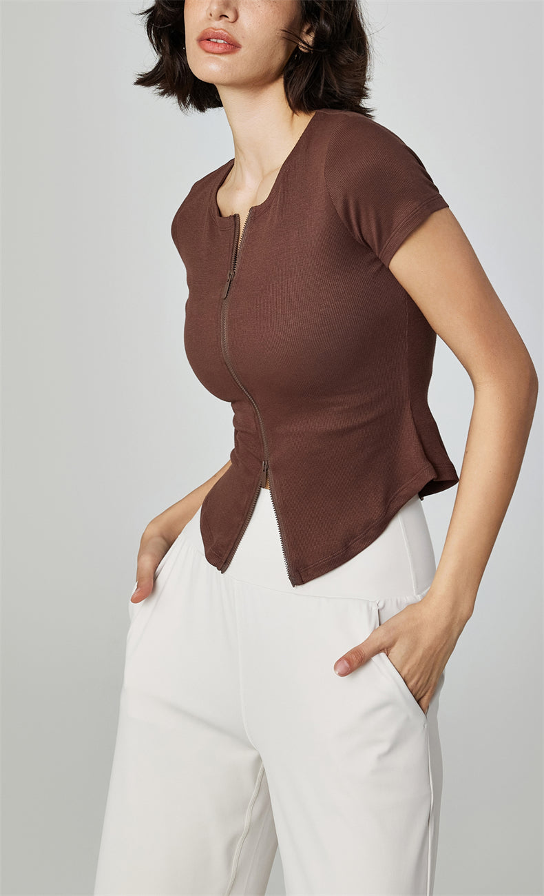 WOO YOGA Tops & Tees Becky Ribbed Zip Workout Tee