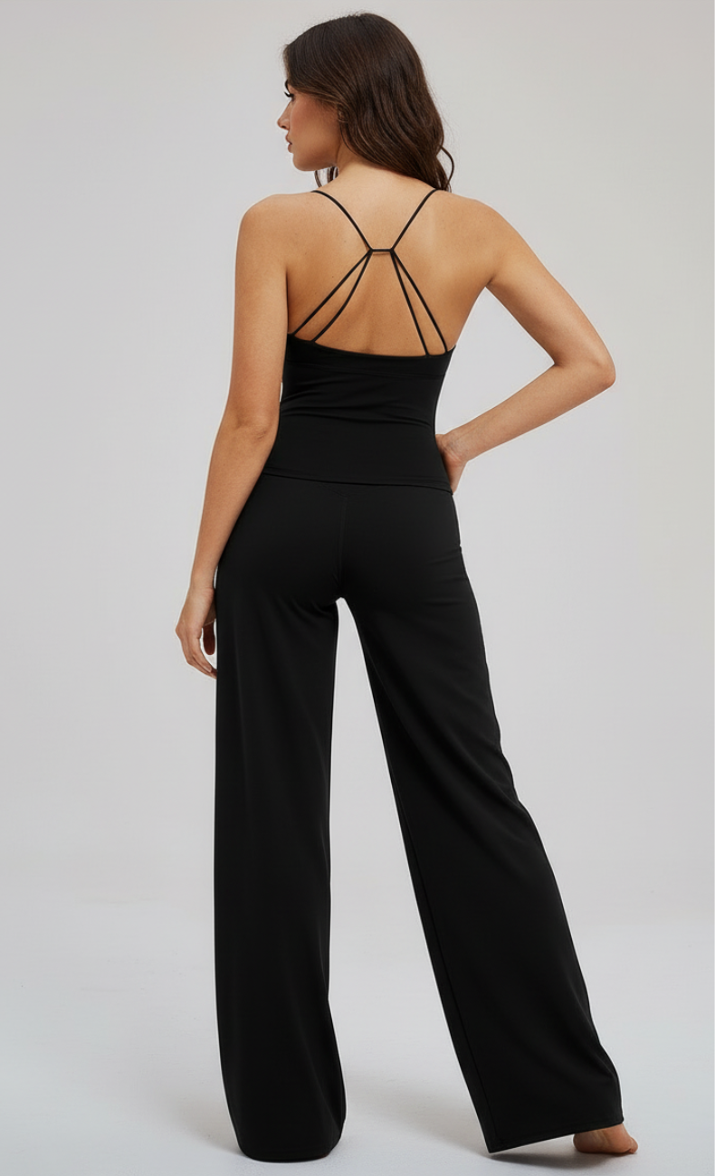 Camille Built-In Bra Open-Back Wide-Leg Yoga Set