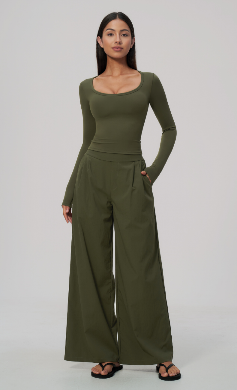 Camille Scoop Neck Wide Leg Pants Set