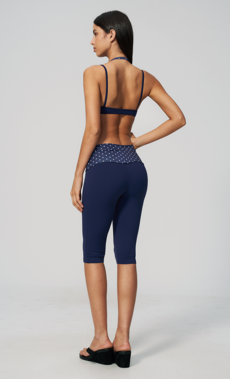 Audrey Polka Dot Layered Halter Sports Bra Capri Workout Set