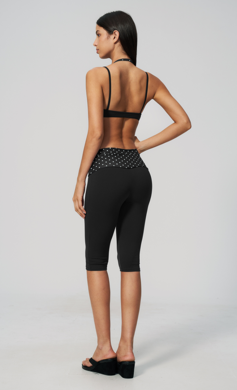 Audrey Polka Dot Layered Halter Sports Bra Capri Workout Set