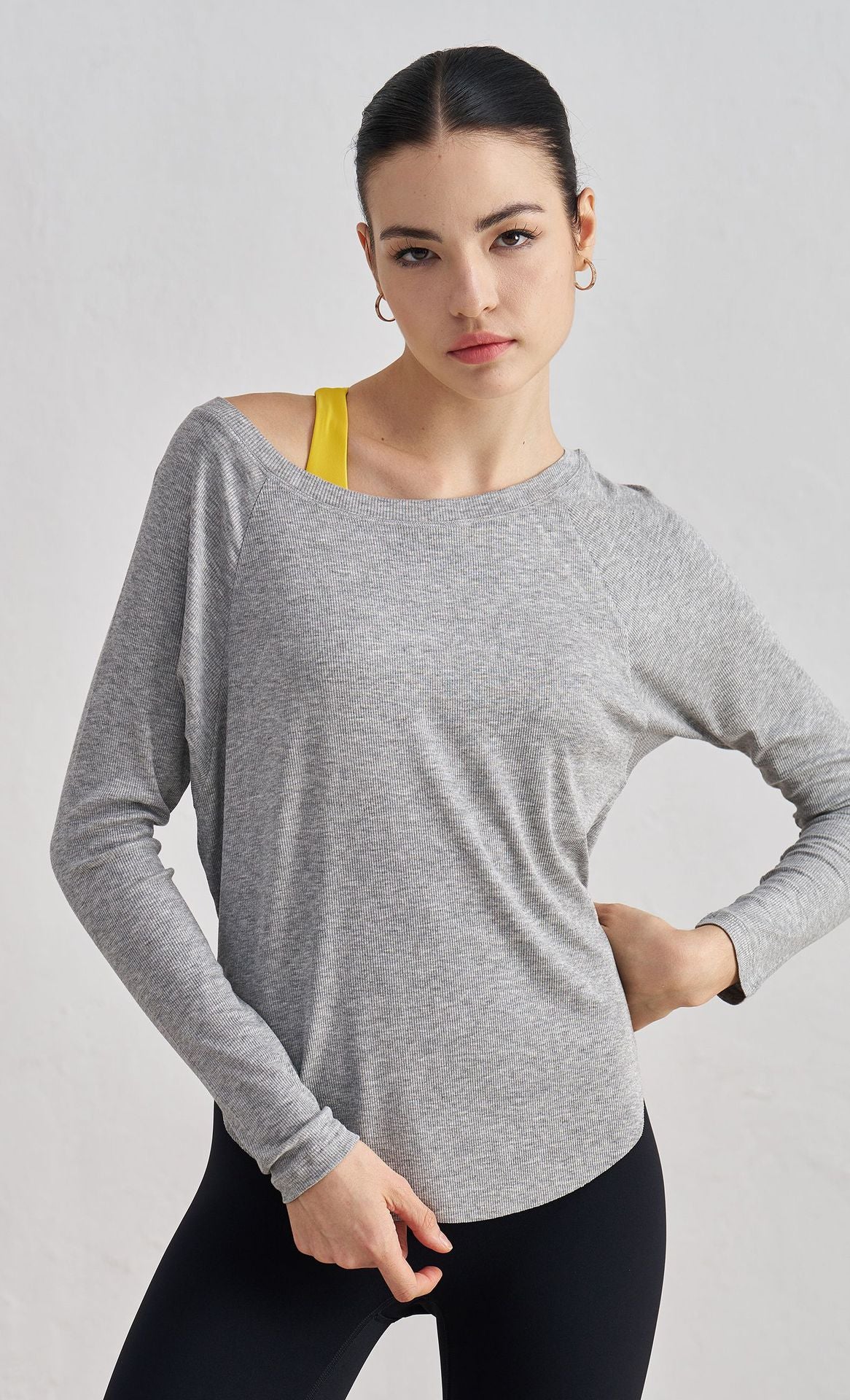 WOO YOGA Tops & Tees Serena Off-Shoulder Ribbed Fitness Long Sleeve