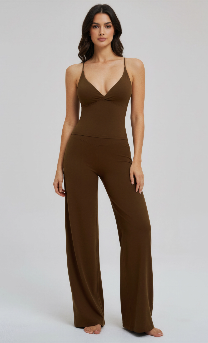 Camille Built-In Bra Open-Back Wide-Leg Yoga Set