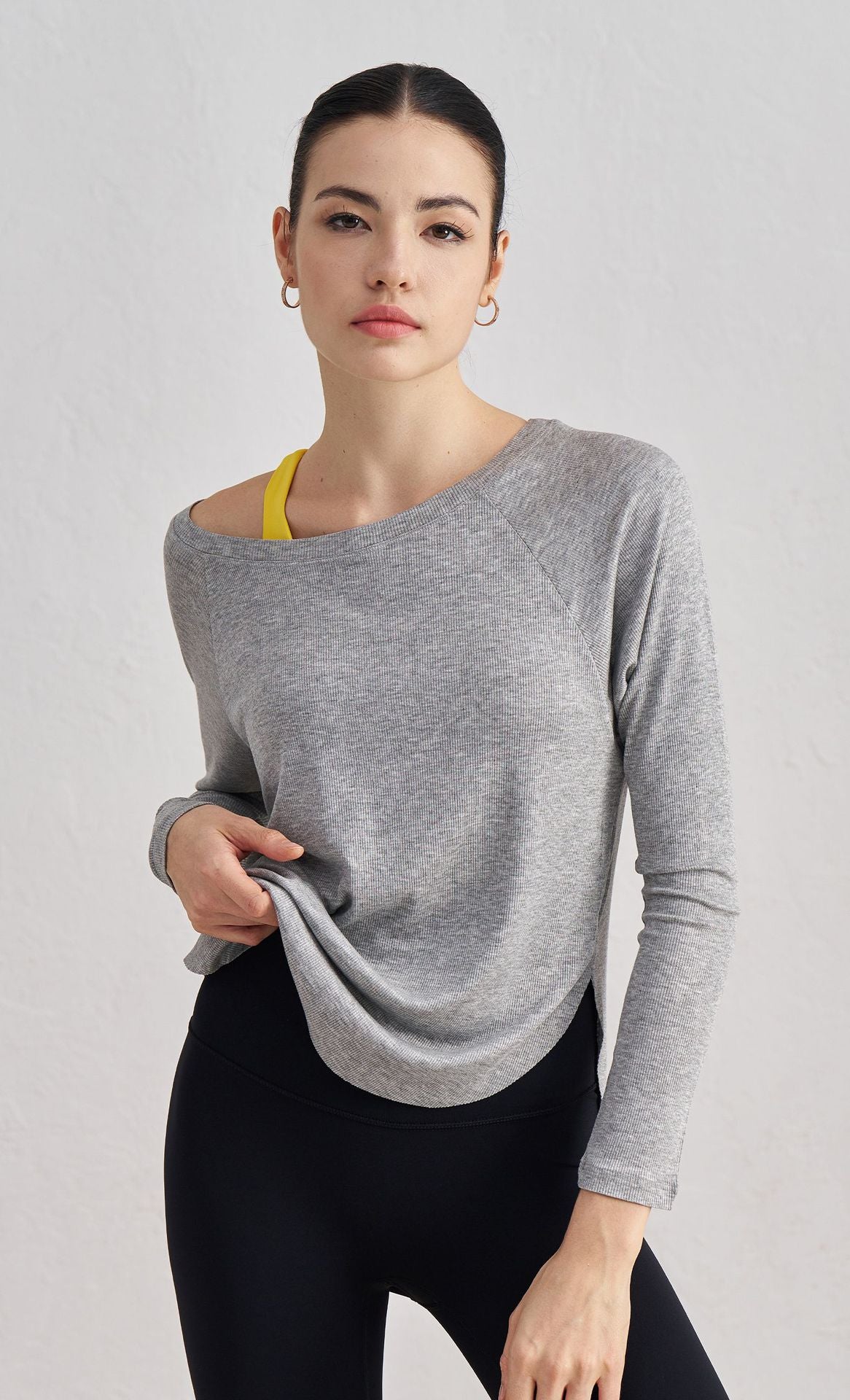 WOO YOGA Tops & Tees Serena Off-Shoulder Ribbed Fitness Long Sleeve