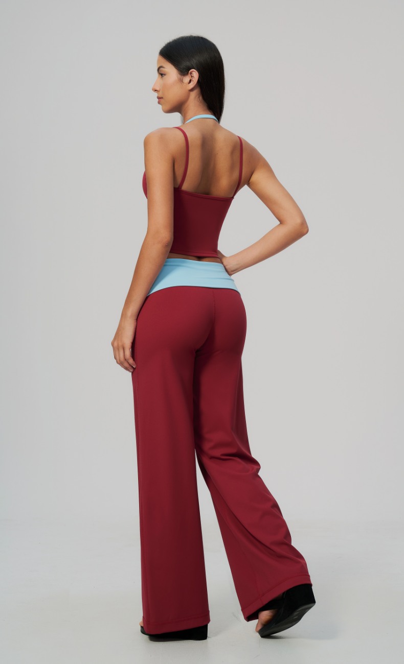 Tessa Contrast Foldover Wide Leg Workout Set