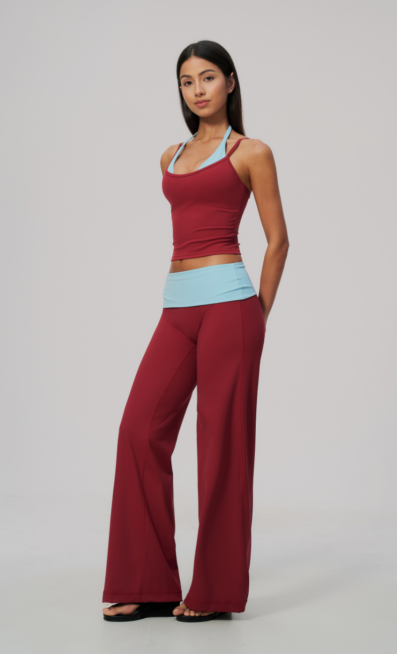 Tessa Contrast Foldover Wide Leg Workout Set