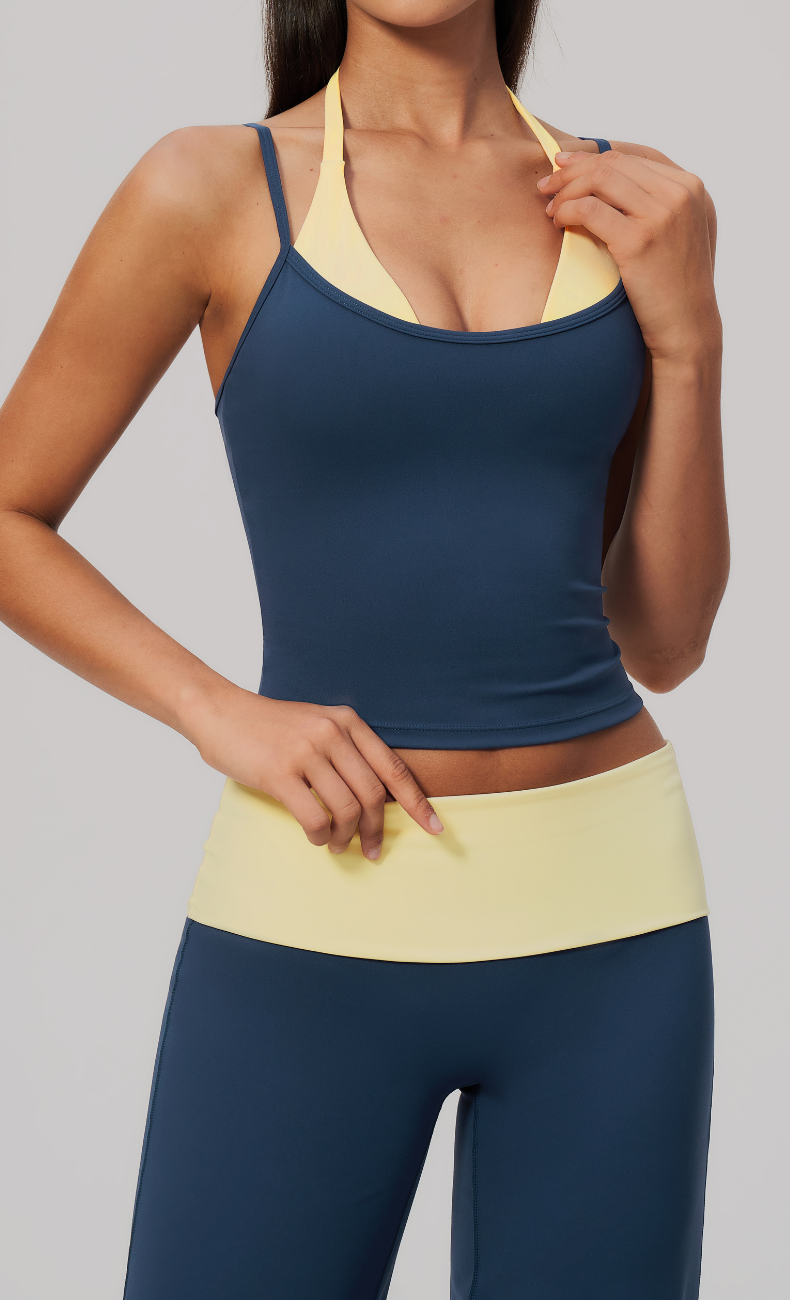 Tessa Contrast Foldover Wide Leg Workout Set