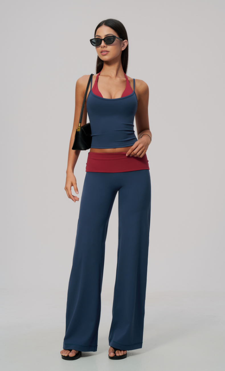 Tessa Contrast Foldover Wide Leg Workout Set