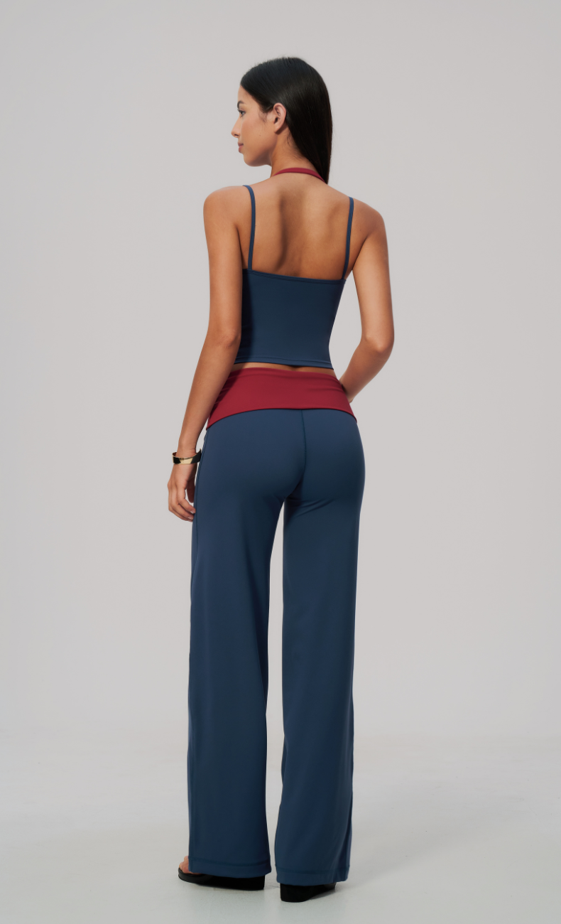Tessa Contrast Foldover Wide Leg Workout Set