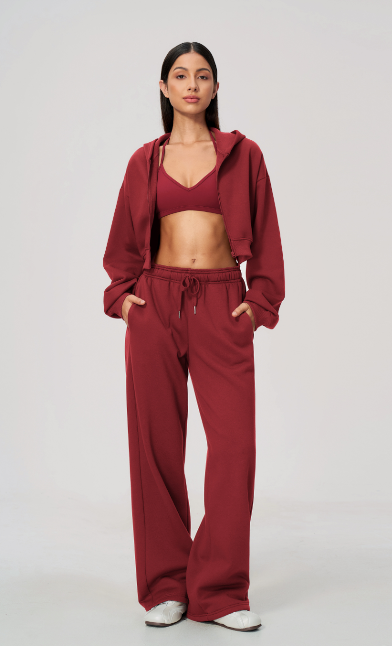 Hailey Cotton Blend Cropped Hoodie & Wide Leg Sweatpants Set