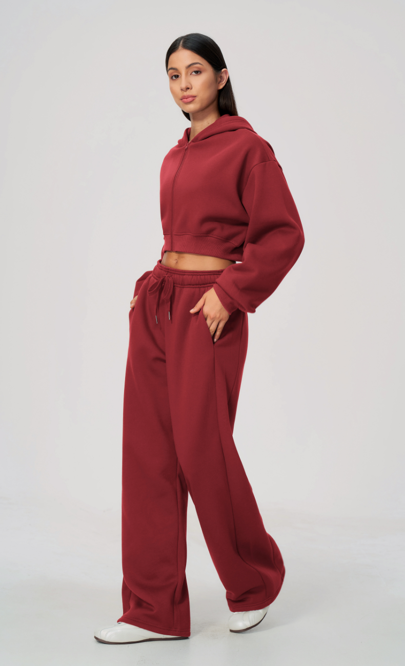 Hailey Cotton Blend Cropped Hoodie & Wide Leg Sweatpants Set
