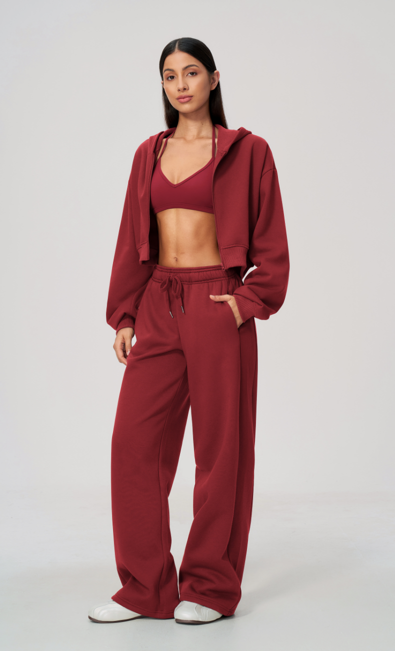 Hailey Cotton Blend Cropped Hoodie & Wide Leg Sweatpants Set
