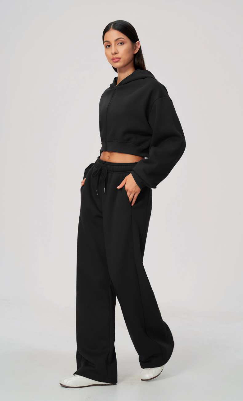 Hailey Cotton Blend Cropped Hoodie & Wide Leg Sweatpants Set