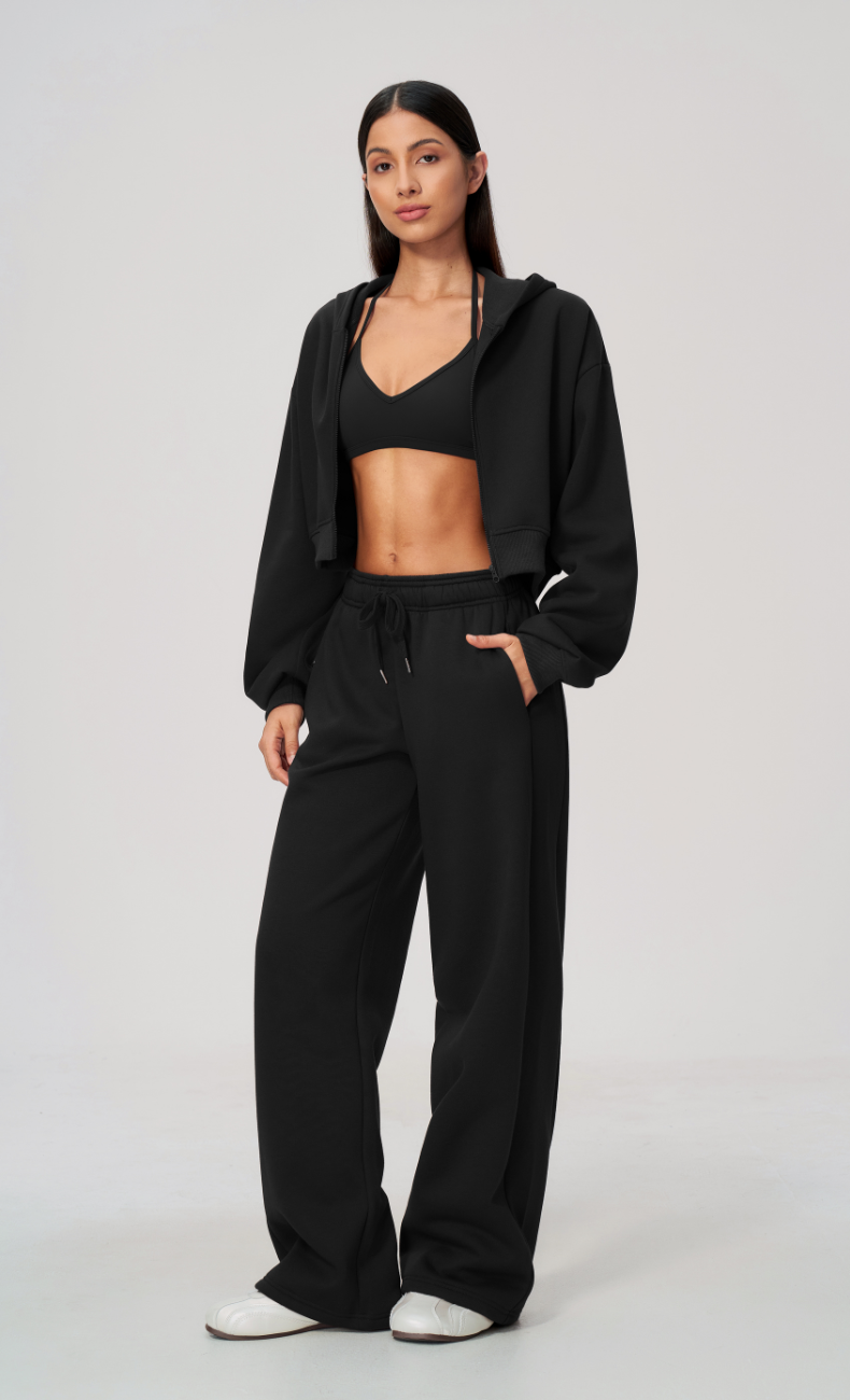Hailey Cotton Blend Cropped Hoodie & Wide Leg Sweatpants Set