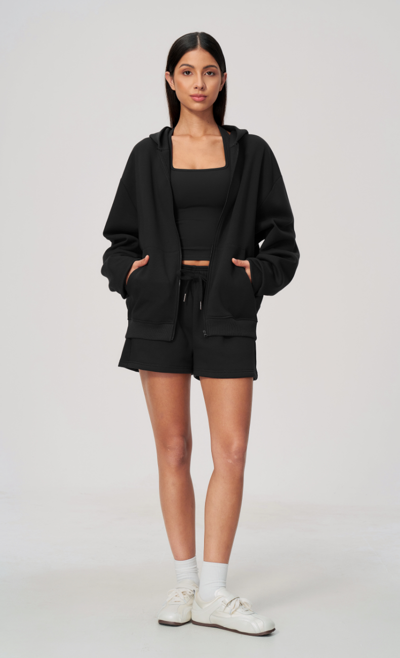Hailey Cotton Blend Zip-Up Hoodie & Sweat Shorts Set