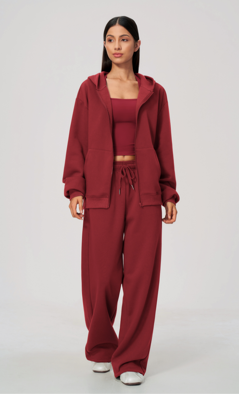 Hailey Cotton Blend Zip-Up Hoodie & Wide Leg Sweatpants Set