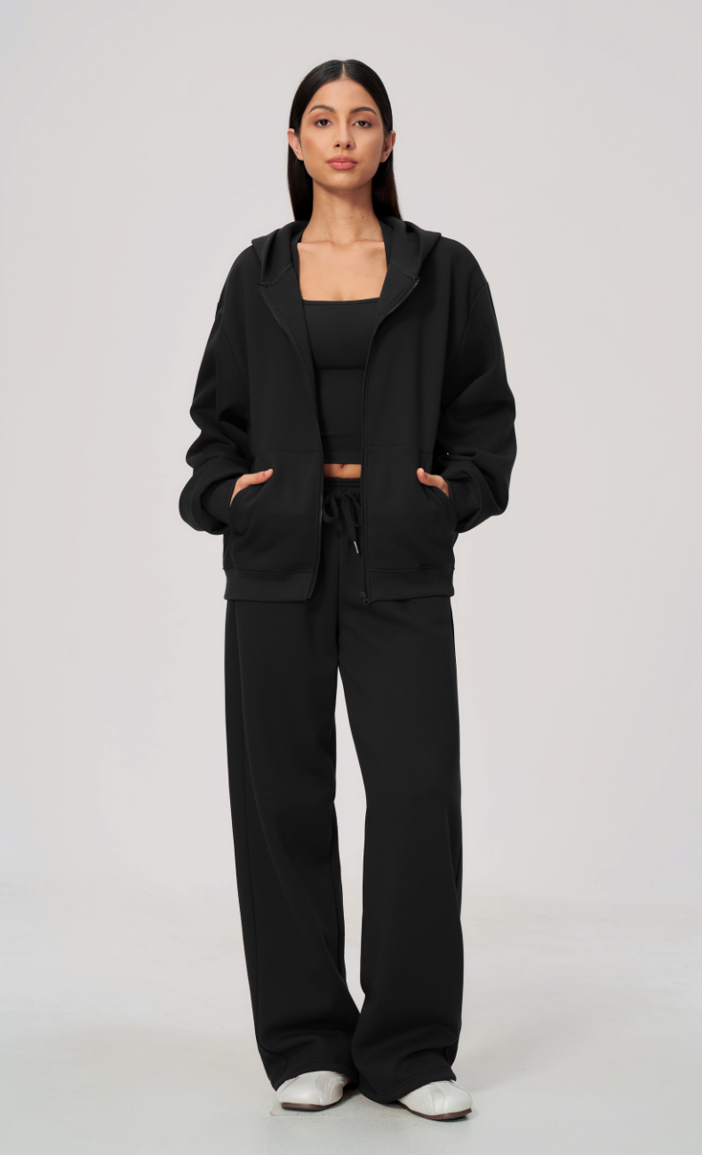 Hailey Cotton Blend Zip-Up Hoodie & Wide Leg Sweatpants Set