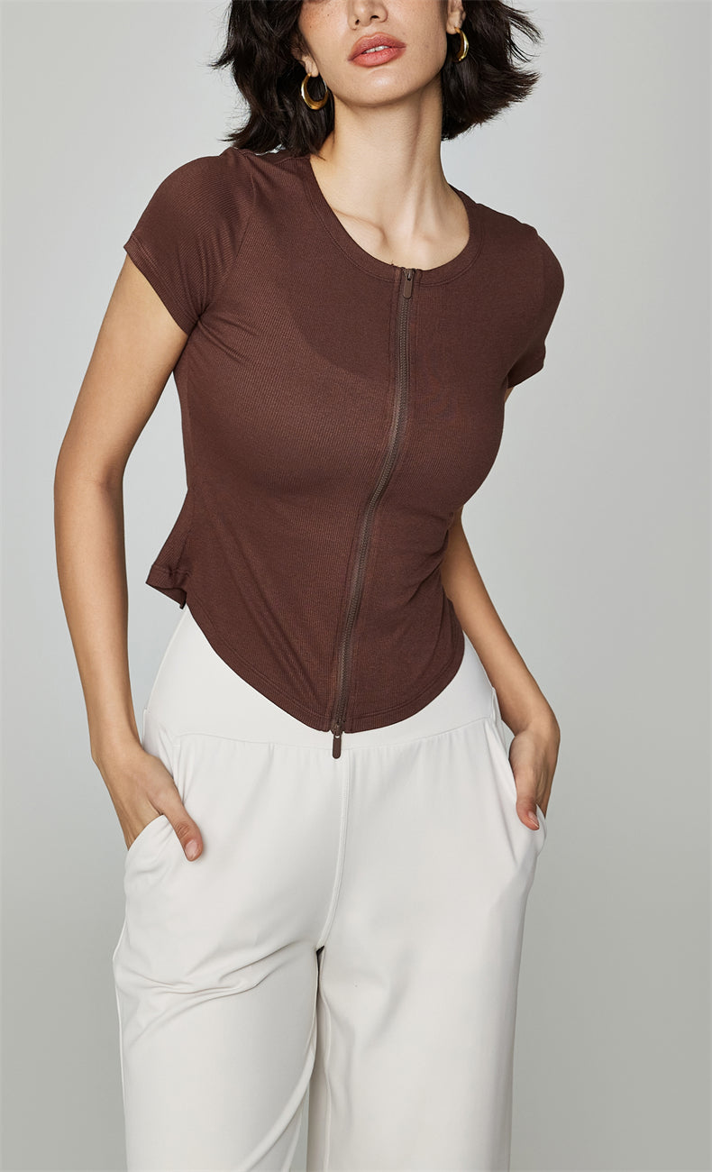 WOO YOGA Tops & Tees Becky Ribbed Zip Workout Tee
