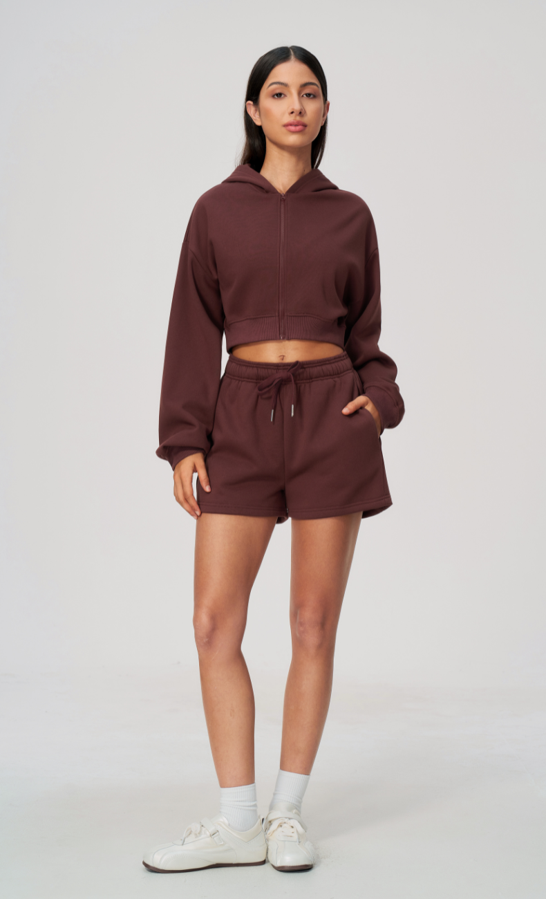 Hailey Cotton Blend Cropped Zip-Up Hoodie