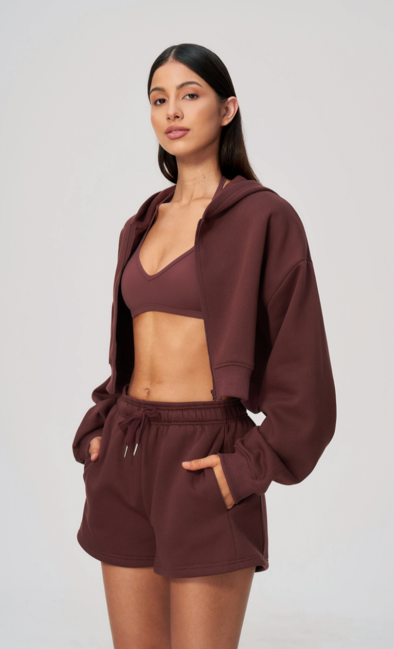 Hailey Cotton Blend Cropped Zip-Up Hoodie