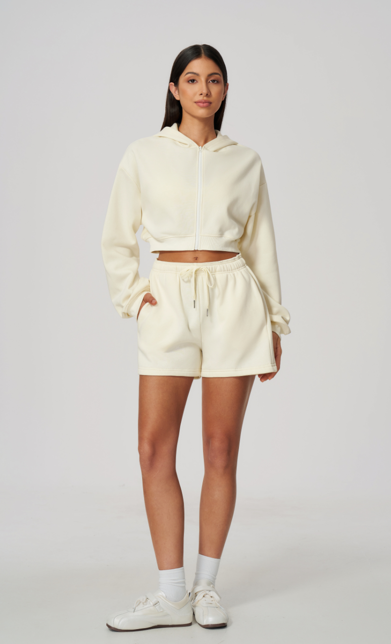Hailey Cotton Blend Cropped Zip-Up Hoodie