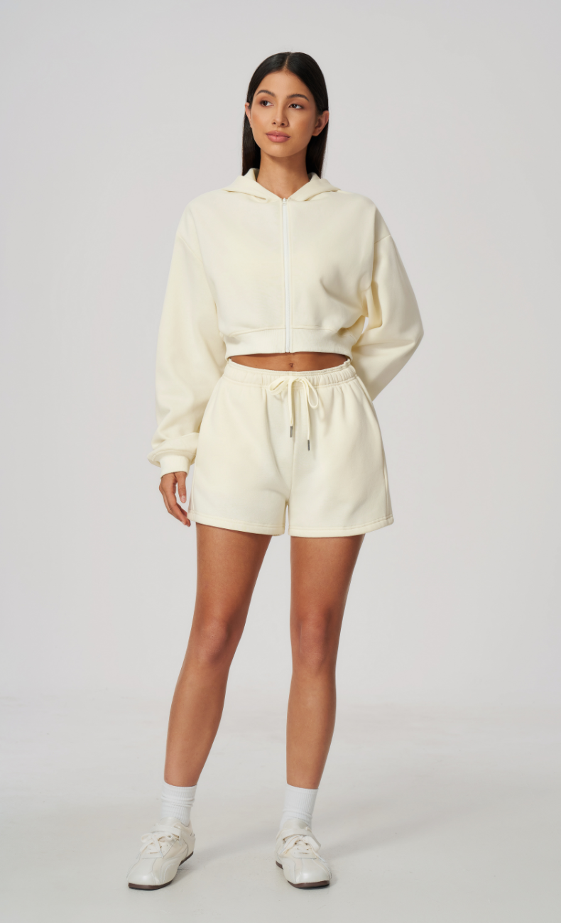 Hailey Cotton Blend Cropped Zip-Up Hoodie