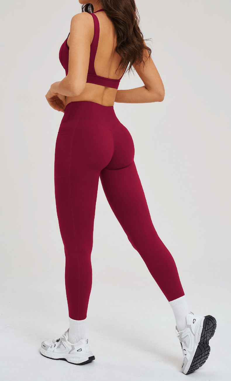 WOO YOGA Matching Sets Elena Seamless Open Back Tummy Control Yoga Set
