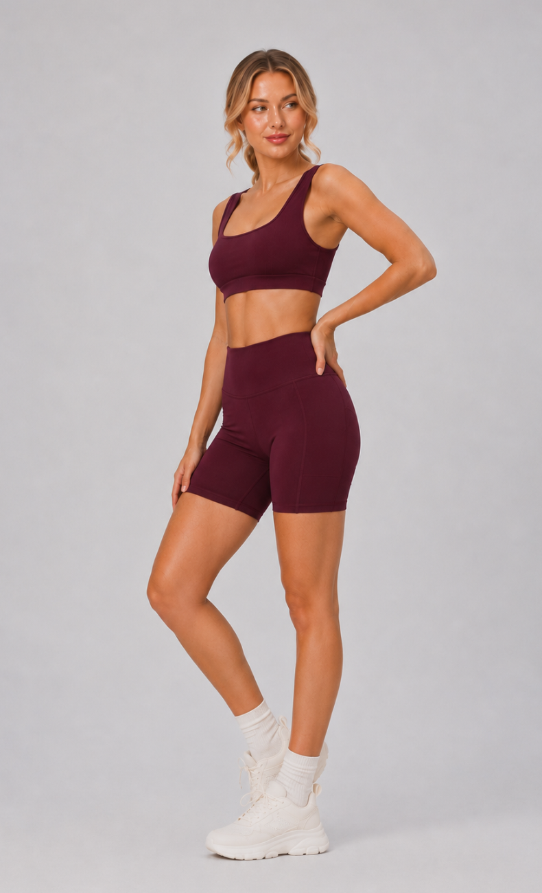 Avery Sculpt Square Neck Biker Shorts Set