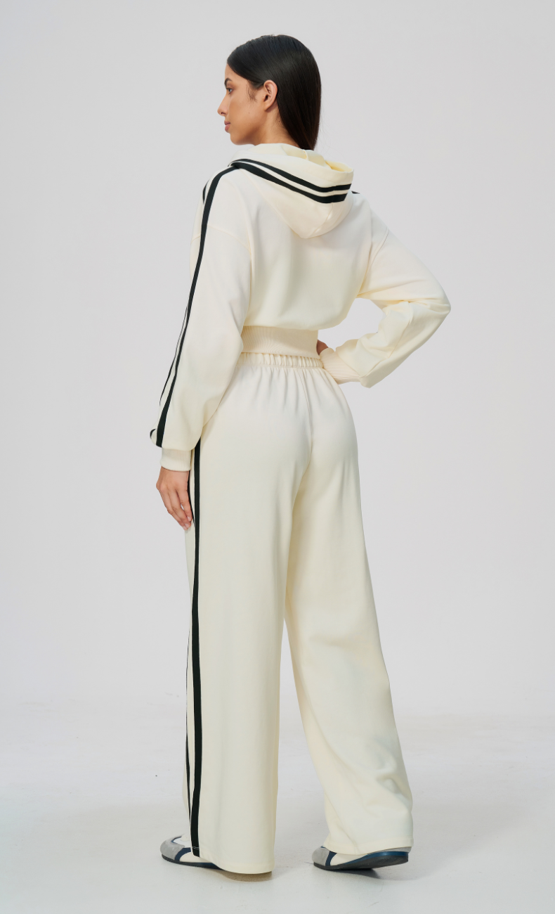 Veronica Cotton Side Stripe Hoodie & Wide Leg Sweatpants Set