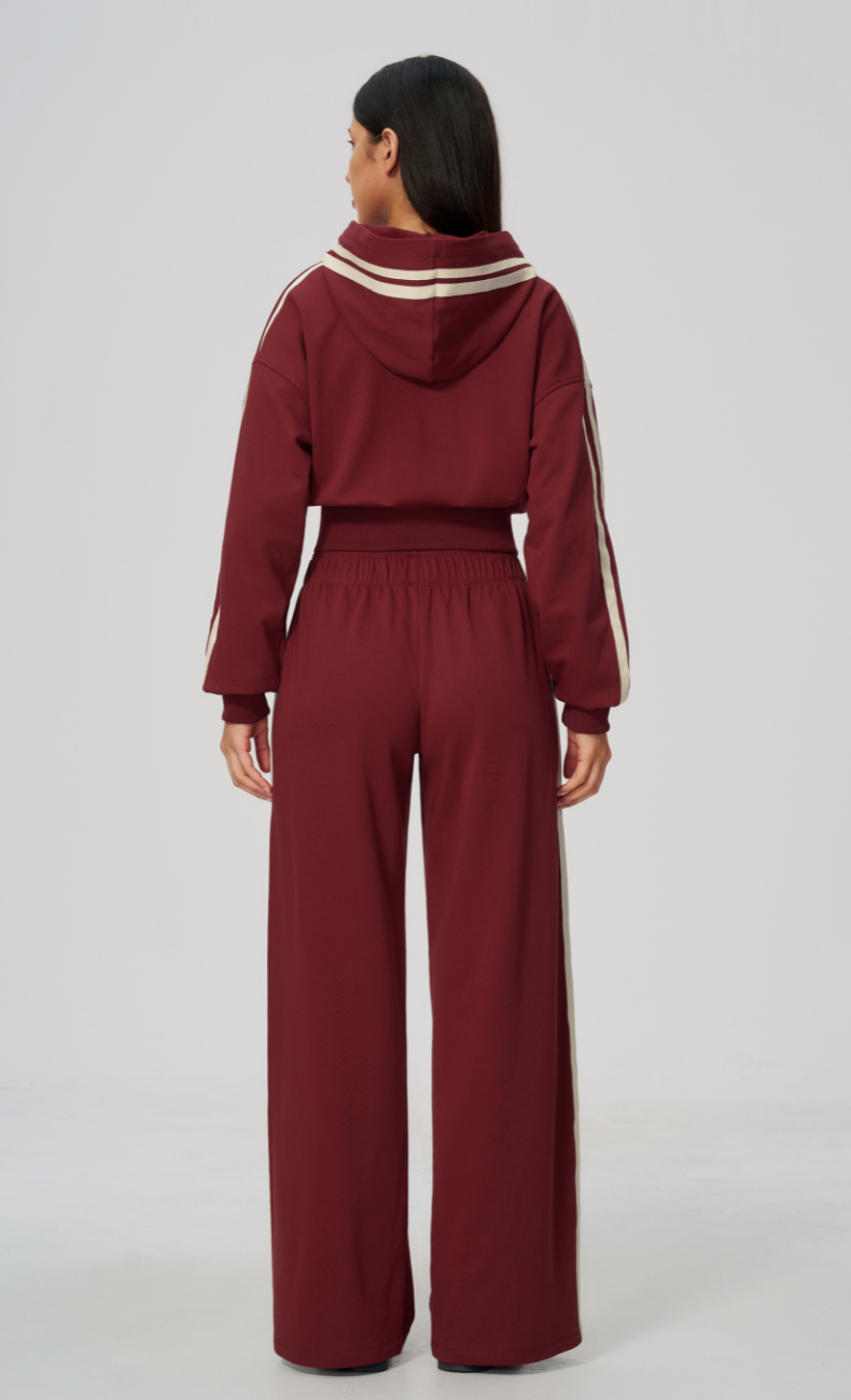 Veronica Cotton Side Stripe Hoodie & Wide Leg Sweatpants Set