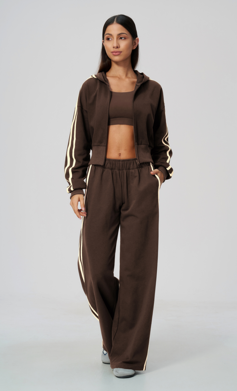 Veronica Cotton Side Stripe Hoodie & Wide Leg Sweatpants Set