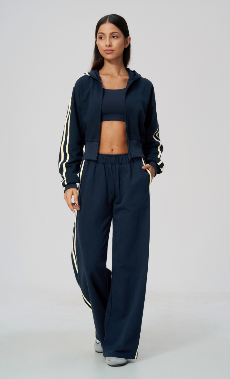 Veronica Cotton Side Stripe Hoodie & Wide Leg Sweatpants Set