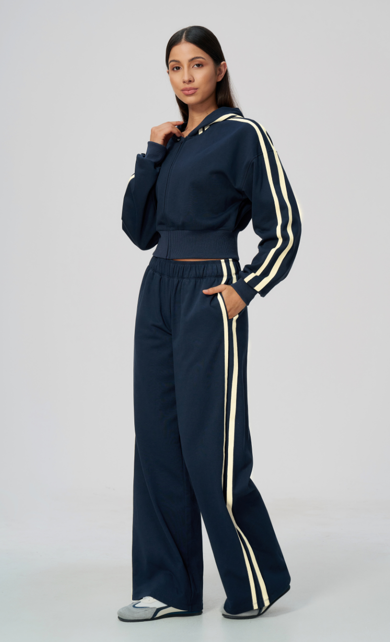 Veronica Cotton Side Stripe Hoodie & Wide Leg Sweatpants Set