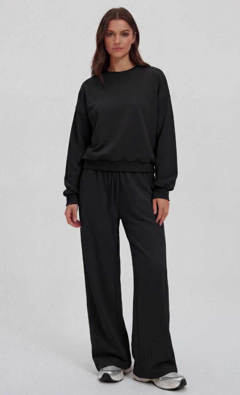 Kenna Cotton Sweatshirt & Relaxed Wide-Leg Pant Set
