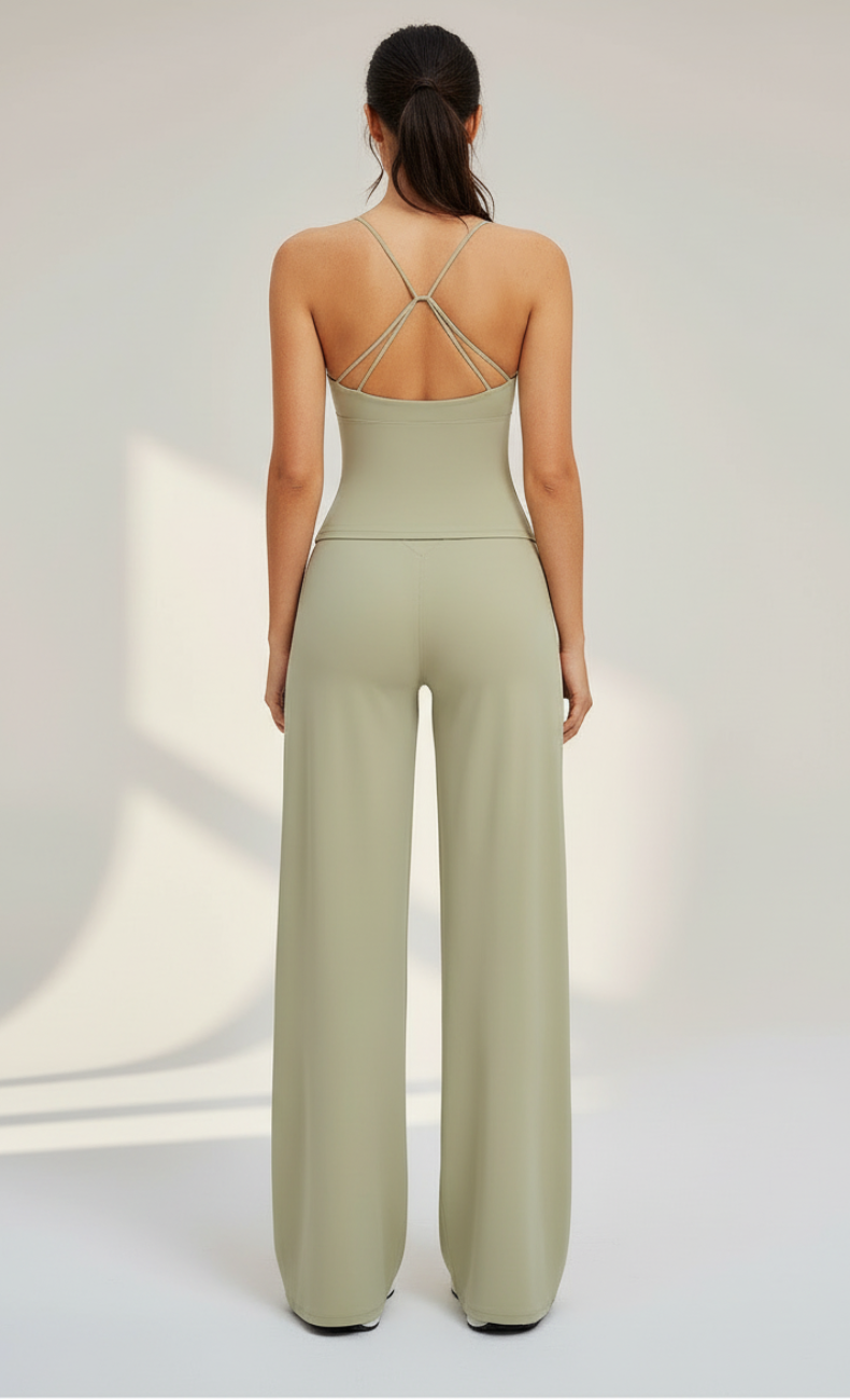 Camille Built-In Bra Open-Back Wide-Leg Yoga Set