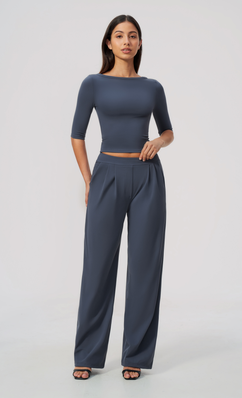 Taylor Boat Neck Pleated Wide Leg Pants Set