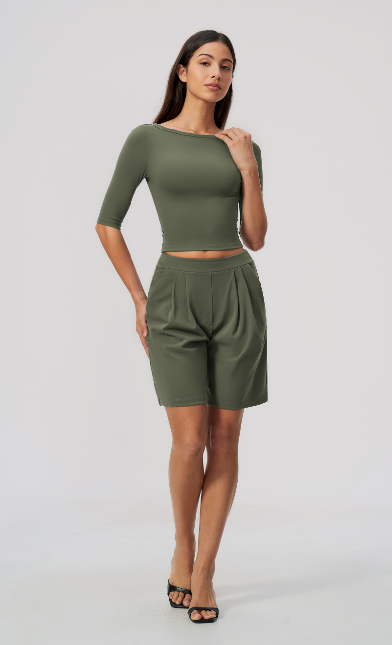 Taylor Boat Neck Pleated Shorts Set