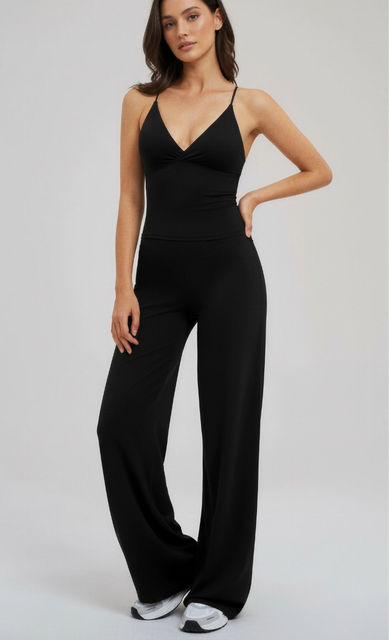 Camille Built-In Bra Open-Back Wide-Leg Yoga Set