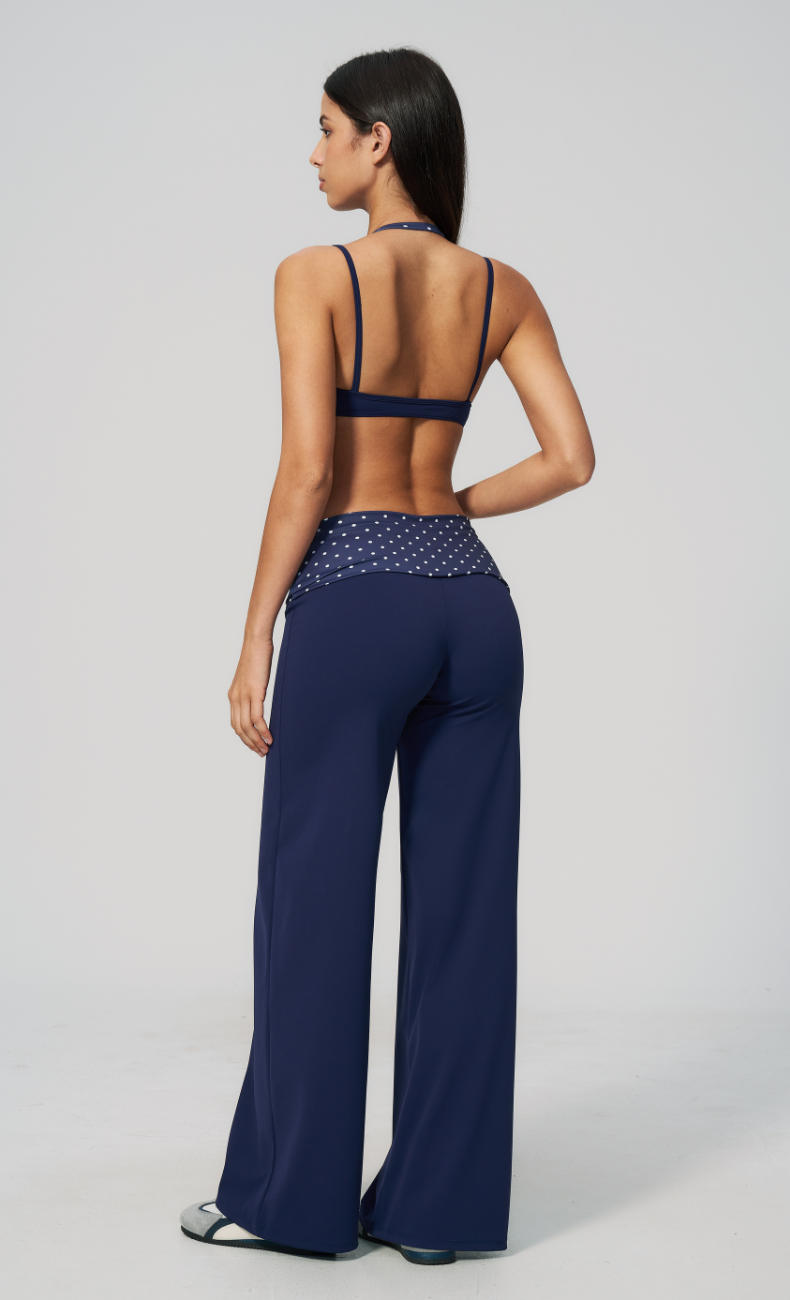 Chloe Polka Dot Layered Halter Sports Bra Wide Leg Matching Set