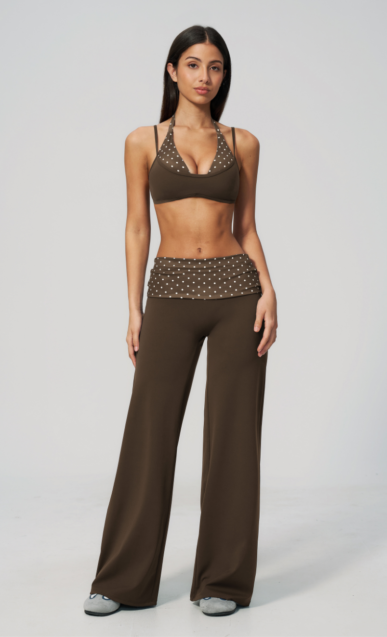 Chloe Polka Dot Layered Halter Sports Bra Wide Leg Matching Set