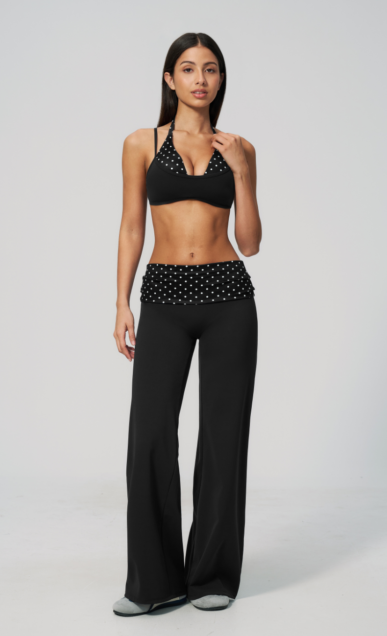 Chloe Polka Dot Layered Halter Sports Bra Wide Leg Matching Set