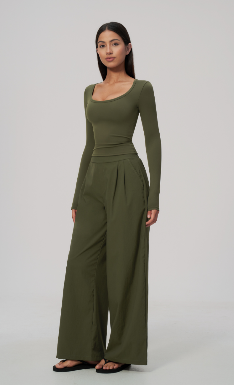 Camille Scoop Neck Wide Leg Pants Set