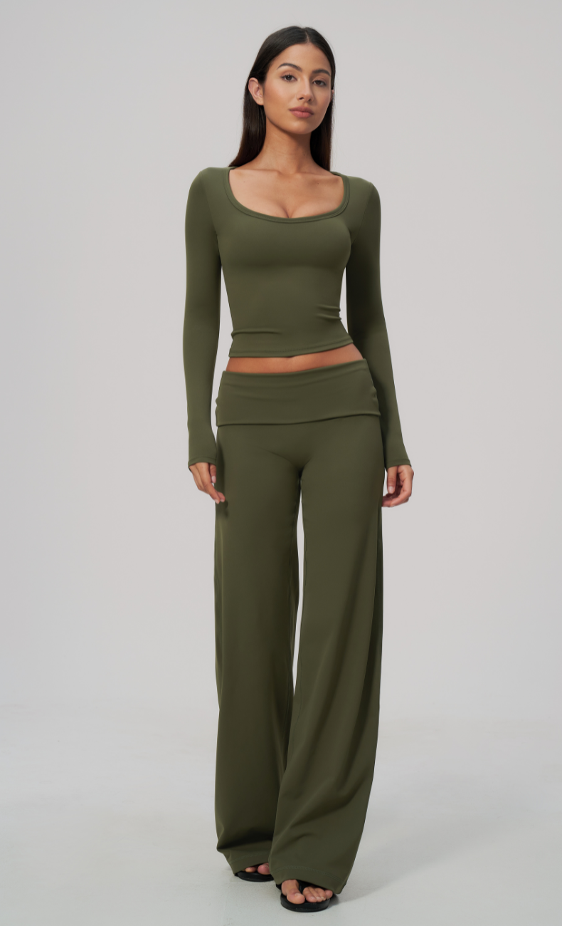 Brielle Foldover Waist Wide Leg Pants Set