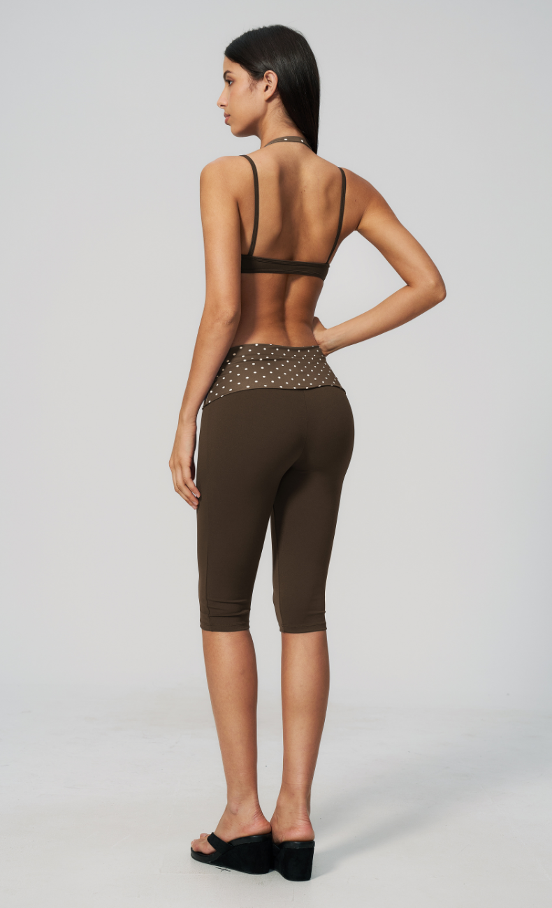 Audrey Polka Dot Layered Halter Sports Bra Capri Workout Set