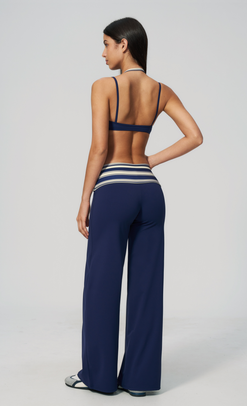 Harper Riviera Stripe Halter Sports Bra Wide Leg Matching Set