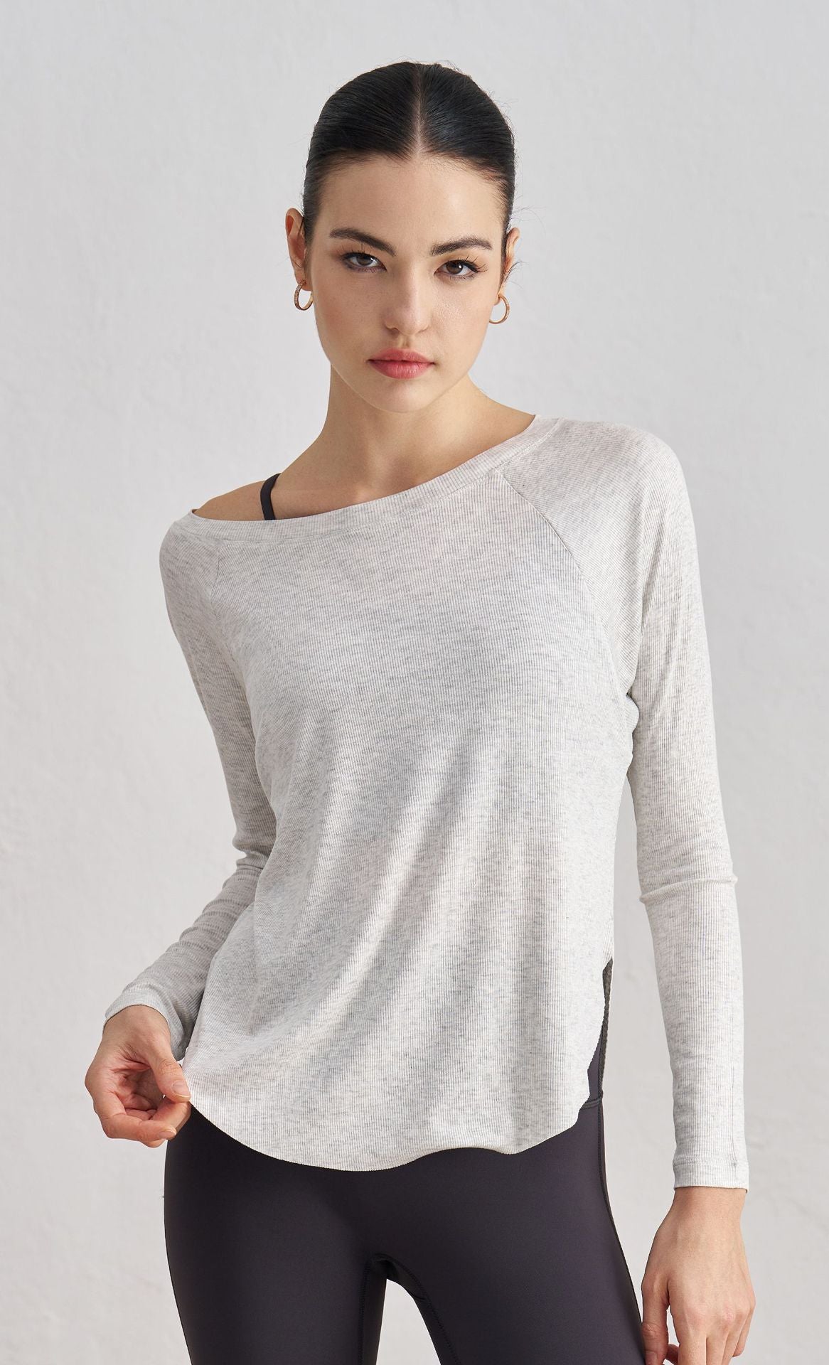 WOO YOGA Tops & Tees Serena Off-Shoulder Ribbed Fitness Long Sleeve 