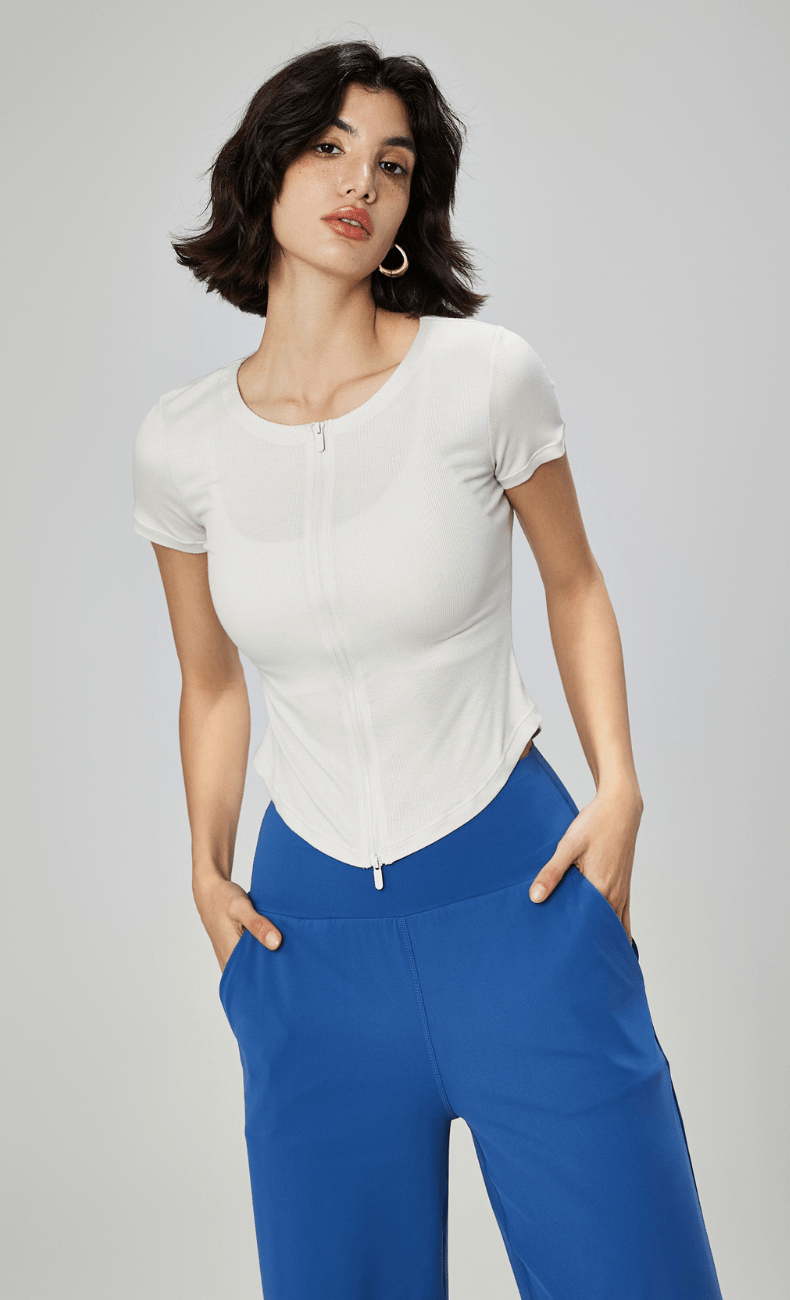 WOO YOGA Tops & Tees Becky Ribbed Zip Workout Tee 