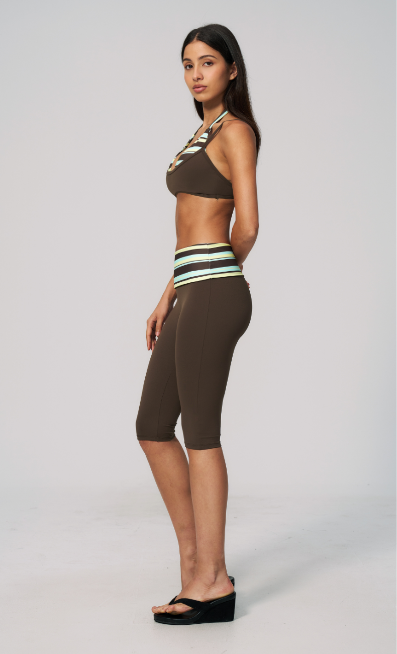 Harper Riviera Stripe Halter Sports Bra Capri Workout Set