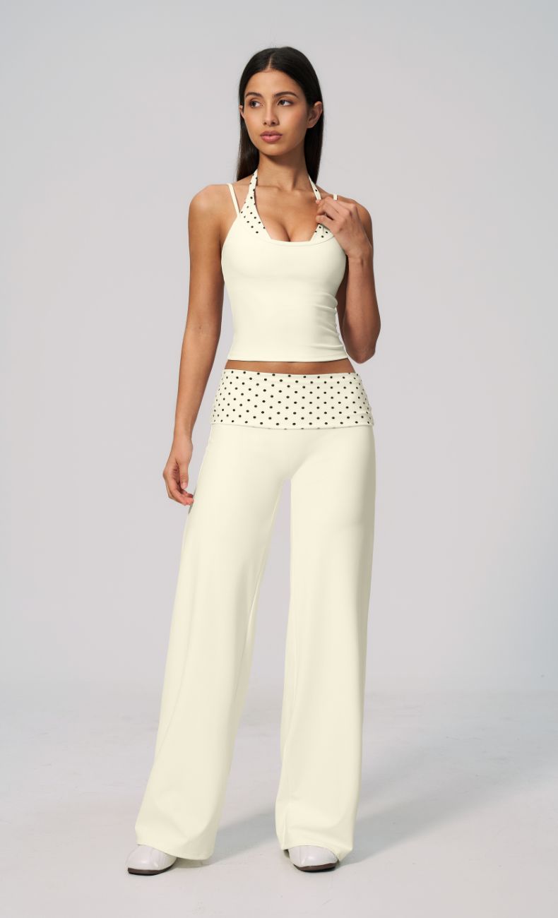 Chloe Polka Dot Foldover Wide Leg Matching Set