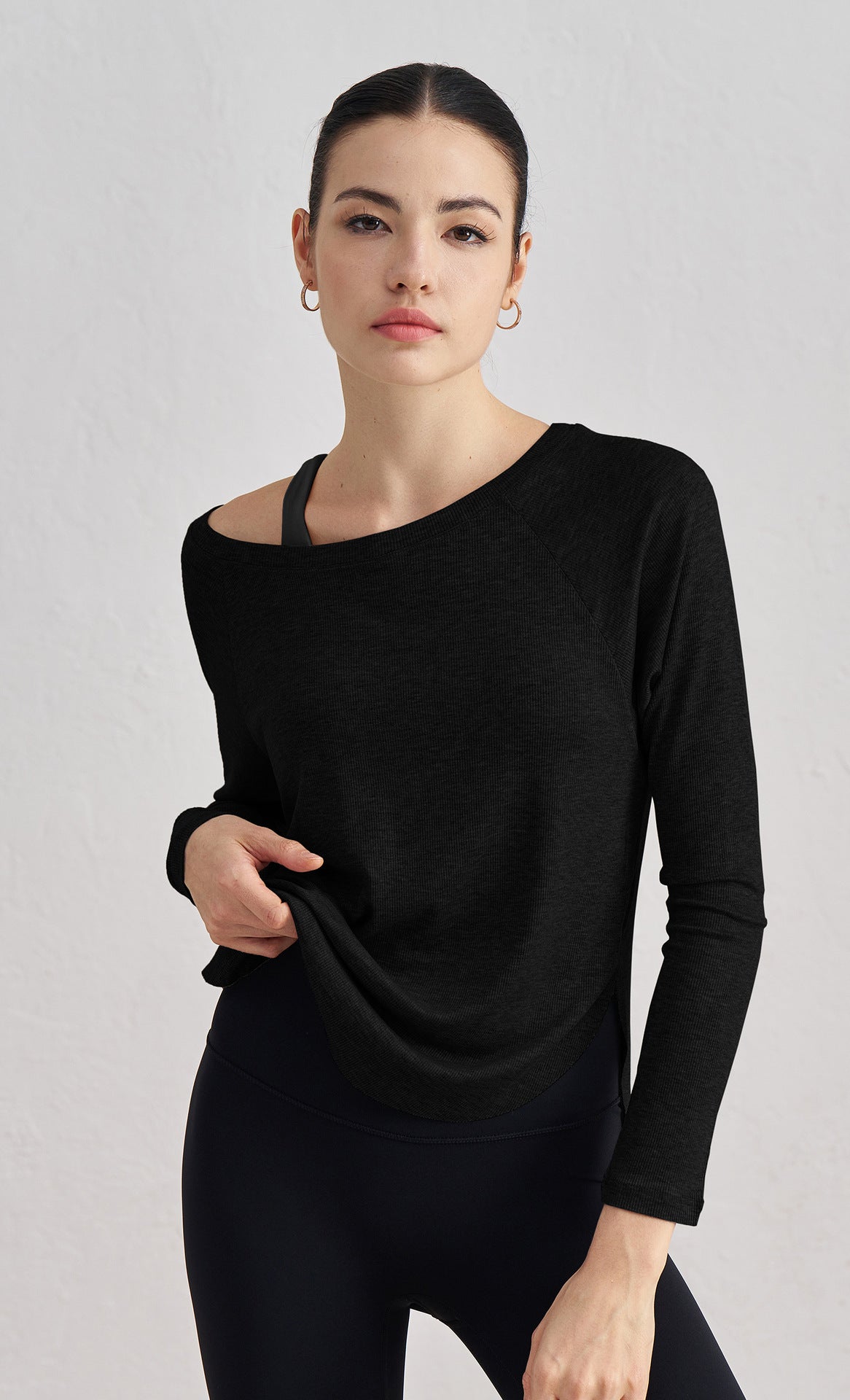 WOO YOGA Tops & Tees Serena Off-Shoulder Ribbed Fitness Long Sleeve 